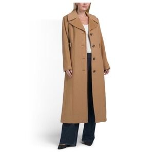 Anne Klein Long Wool/ Cashmere Camel Button-Up Coat